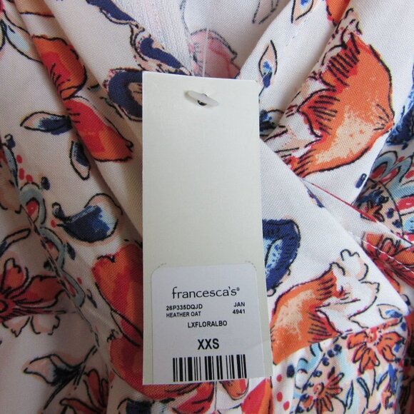 Francesca's Blue Rain Red Floral V Neck Romper XXS NEW - Picture 7 of 8